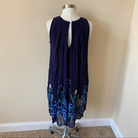 Anthropologie Not So Serious Embroidered Woodvine Swing Dress Size 6 Blue 6410 - Picture 6 of 14